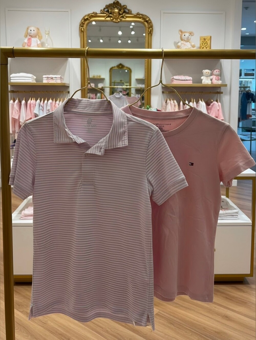 Boys Lot-Tommy Hilfiger Light Pink Tee with Light Pink-Light Blue Striped Polo